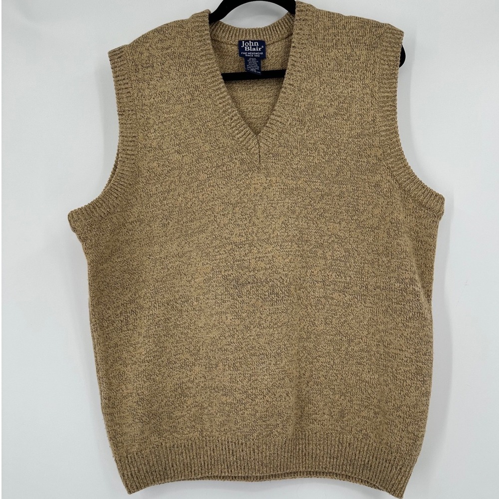 John Blair Mens Tan Marled V-Neck Sweater Vest‎ Acrylic Wool Blend Size Medium
